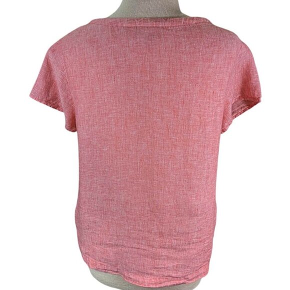 Cynthia Rowley Pullover Top Womens Medium 100% Linen Pink Red Short Sleeve Light - Picture 3 of 10